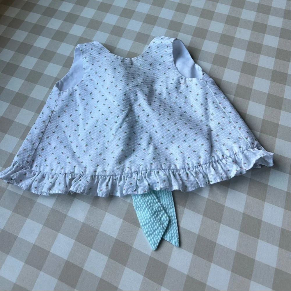 James & Lottie Floral Seersucker Bloomer Set Mint Gingham 12 Months